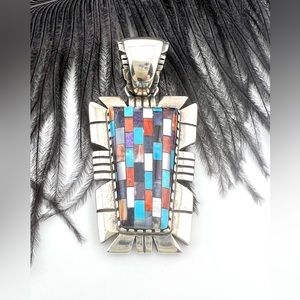 Carolyn Pollack Multi Gemstone Mosaic Inlay Silver Pendant